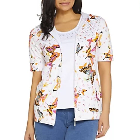 Quacker Factory Butterfly Printed Knit Hoody & Top - Picture 1 of 5